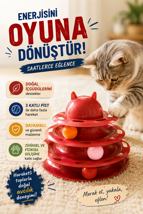 3 Katlı İnteraktif Kedi Oyuncağı | Hareketli Toplu Kedi Oyuncağı