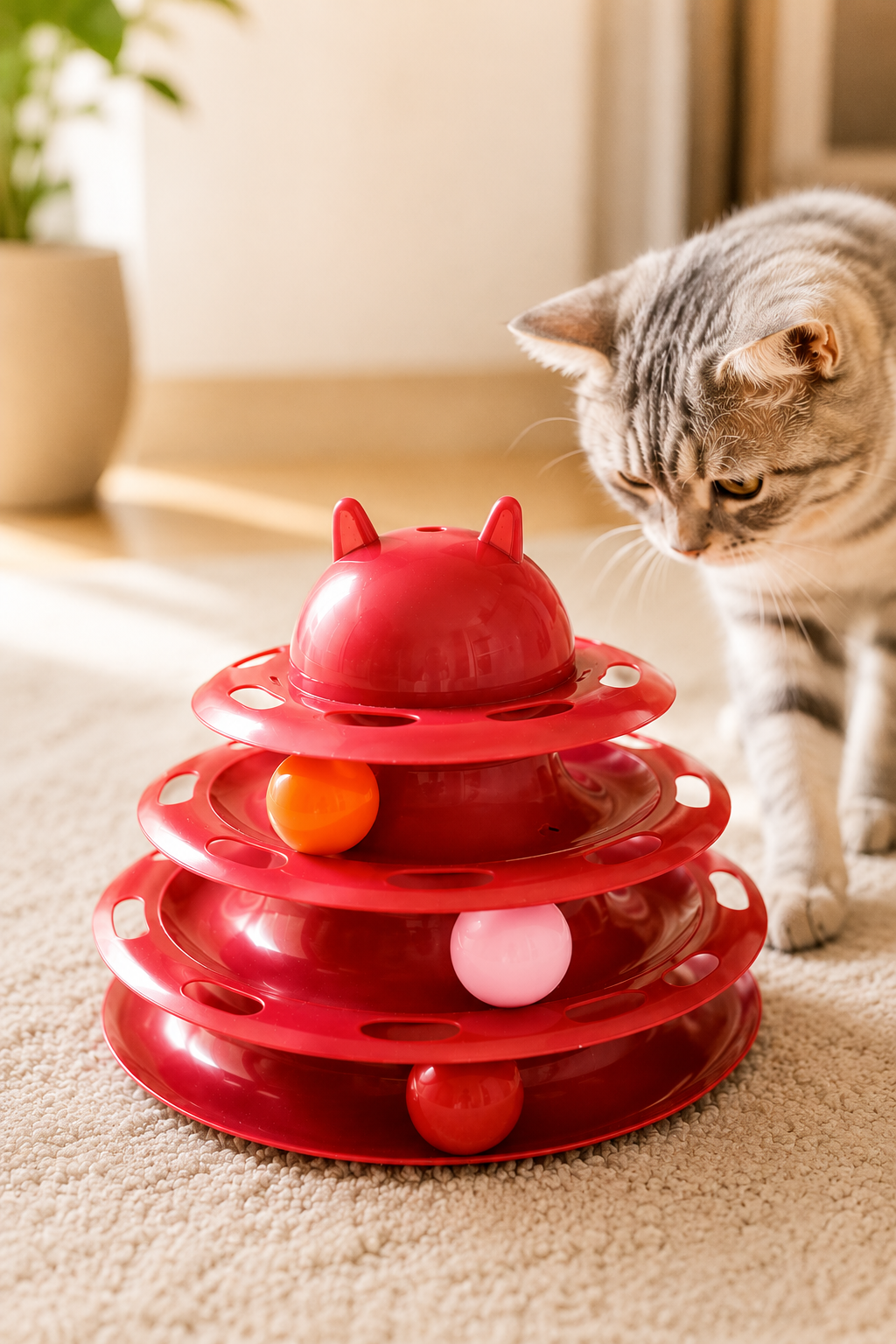 3 Katlı İnteraktif Kedi Oyuncağı | Hareketli Toplu Kedi Oyuncağı