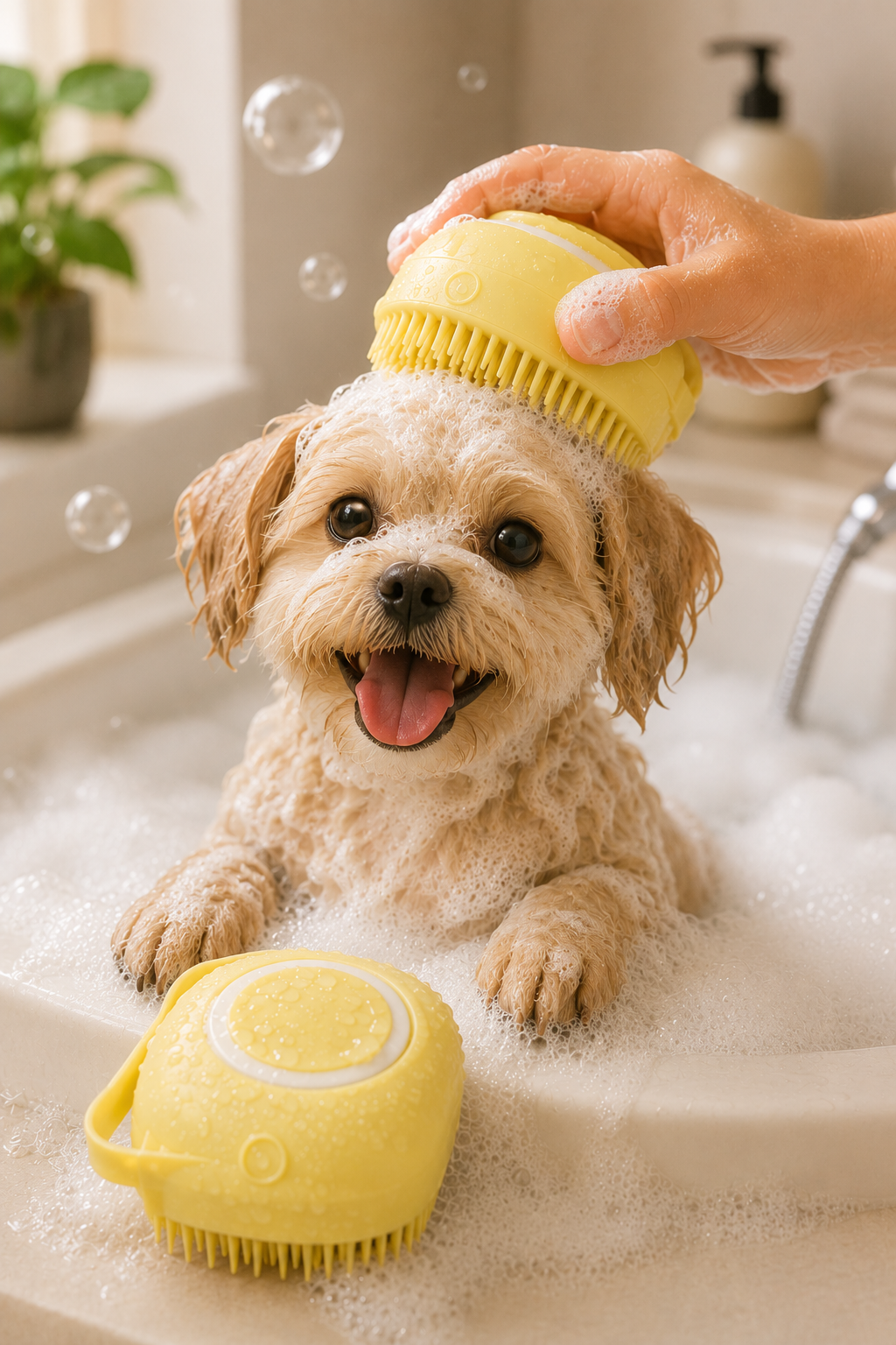 Şampuan Hazneli Kedi & Köpek Yıkama Kesesi – Silikon Masaj ve Banyo Fırçası