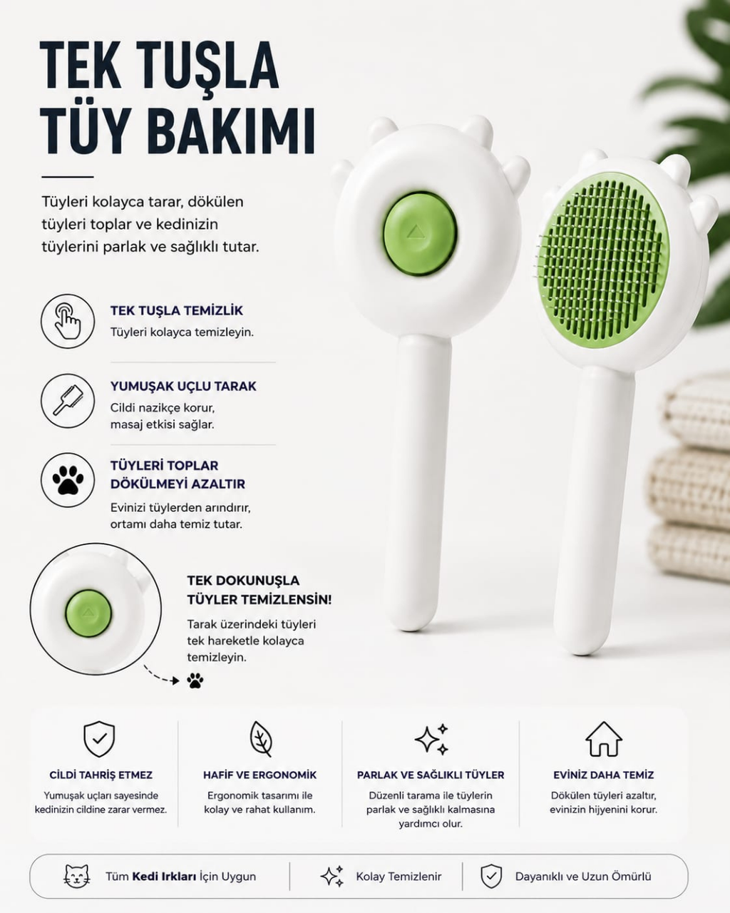 Pati Tasarımlı Otomatik Temizlenen Evcil Hayvan Tarağı